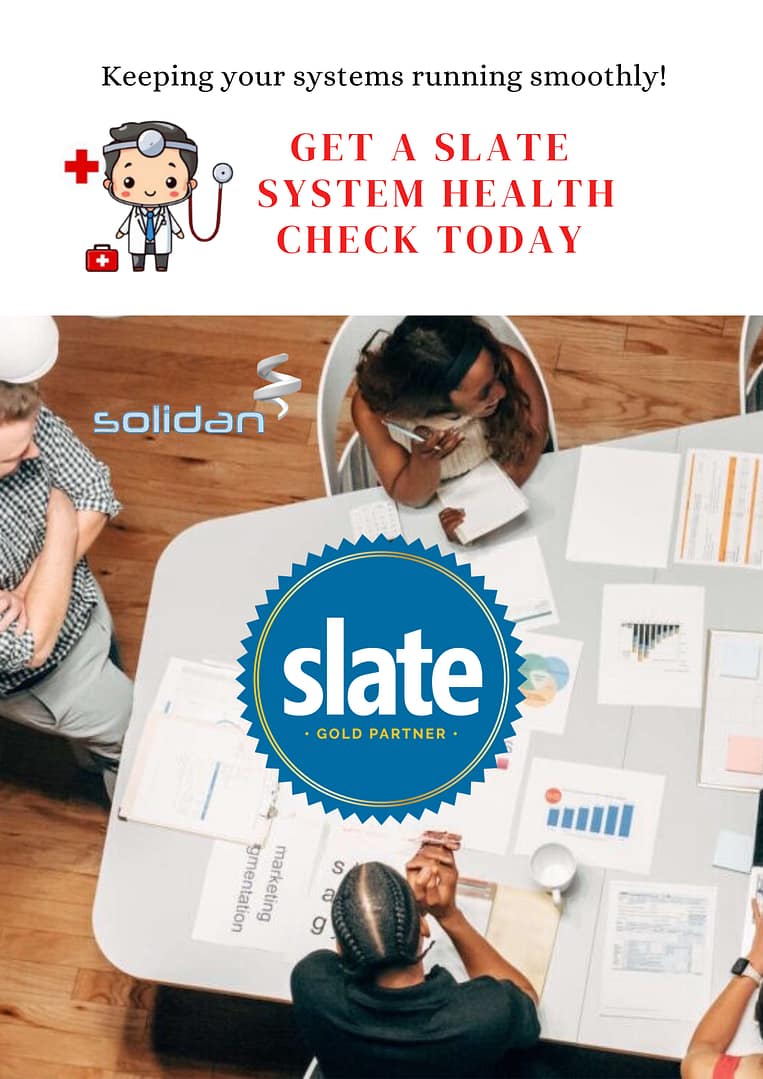 Slate system health check with a Slate gold Partner logo